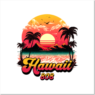 Hawaii 808 Vintage Retro Sunset Posters and Art